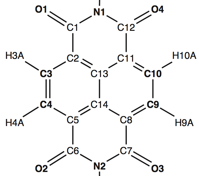 PDB atom labels for naphthalenediimide